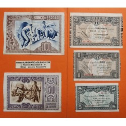 EUSKADI 5+10+25+50+100 PESETAS 1937 BILBAO Serie completa de 5 BILLETES MBC+ Guerra Civil 1936 EUZKADI R/3