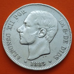 ESPAÑA 5 PESETAS 1885 * 18 87 MSM REY ALFONSO XII KM.688 MONEDA DE PLATA (DURO) Spain silver R/2
