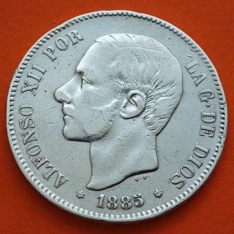 ESPAÑA 5 PESETAS 1885 * 18 87 MSM REY ALFONSO XII KM.688 MONEDA DE PLATA (DURO) Spain silver R/2
