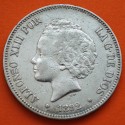 ESPAÑA 5 PESETAS 1892 * 18 92 PGM REY ALFONSO XIII tipo "RIZOS" KM.700 MONEDA DE PLATA (DURO) Spain silver R/2