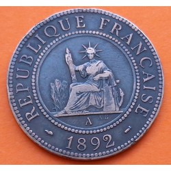 INDOCHINA 1 CENTIMO 1892 A DAMA KM.1 MONEDA DE BRONCE @ESCASA@ INDO-CHINE Republique Francaise POIDS 10 GR