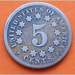 @RARA@ ESTADOS UNIDOS 5 CENTAVOS 1869 ESCUDO US SHIELD KM.97 MONEDA DE NICKEL USA United States 5 Cents