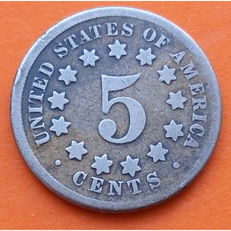 @RARA@ ESTADOS UNIDOS 5 CENTAVOS 1869 ESCUDO US SHIELD KM.97 MONEDA DE NICKEL USA United States 5 Cents