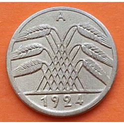 ALEMANIA 5 RENTENPFENNIG 1924 A CEREALES República del WEIMAR KM.38 MONEDA DE LATON SC- Germany 5 Rpf.