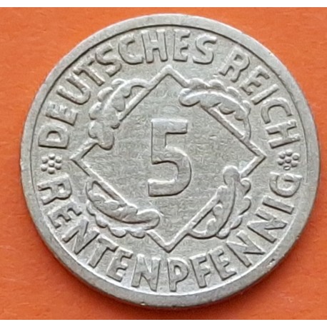 ALEMANIA 5 RENTENPFENNIG 1924 A CEREALES República del WEIMAR KM.38 MONEDA DE LATON EBC- Germany 5 Rpf.