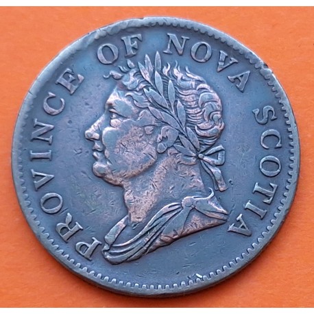 Province of NOVA SCOTIA - CANADA 1/2 PENIQUE 1832 REY JORJE IV @MUESCAS@ MONEDA DE BRONCE Half Penny TOKEN
