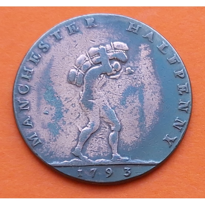 Ciudad de MANCHESTER - INGLATERRA 1/2 PENIQUE 1793 NAVIGATOR DH.135 MONEDA DE COBRE Half Penny TOKEN