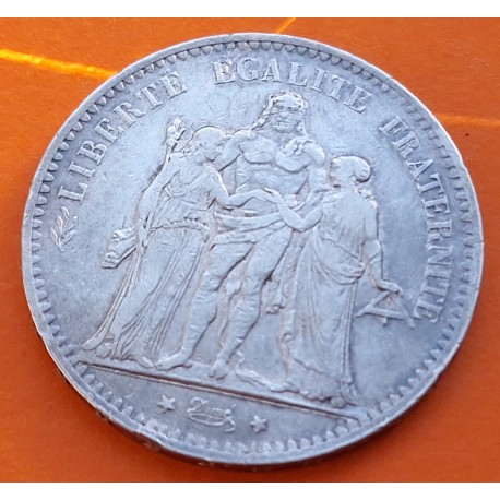 FRANCIA 5 FRANCOS 1875 A Ceca de PARIS Era 3ª REPUBLICA TRES GRACIAS KM.820 MONEDA DE PLATA MBC @PÁTINA ANTIGUA@