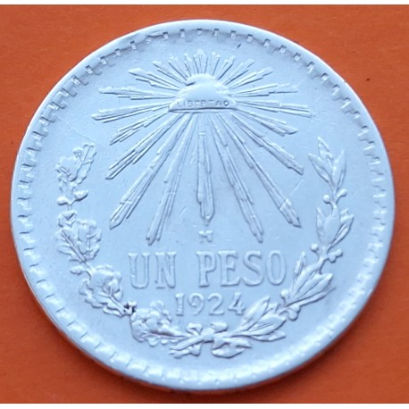 MEXICO 1 PESO 1924 GORRO FRIGIO KM.455 MONEDA DE PLATA MBC- Mejico silver coin ESTADOS UNIDOS MEXICANOS R/1