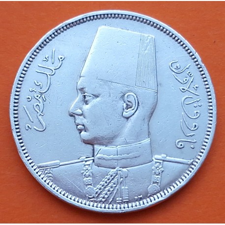 EGIPTO 10 PIASTRAS 1939 REY FAROUK 2ª GUERRA MUNDIAL KM.367 MONEDA DE PLATA MBC- Egypt WWII