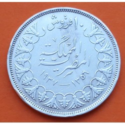 EGIPTO 10 PIASTRAS 1937 REY FAROUK KM.367 MONEDA DE PLATA MBC- Egypt