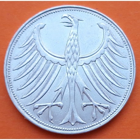 ALEMANIA 5 MARCOS 1963 G AGUILA y VALOR KM.112.1 MONEDA DE PLATA MBC- Germany BRD 5 Marks silver