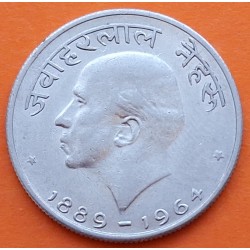INDIA 50 PAISE 1964 1889 Jawaharlal NEHRU KM.56 MONEDA DE NICKEL MBC++ R/2