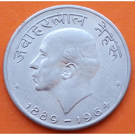 INDIA 50 PAISE 1964 1889 Jawaharlal NEHRU KM.56 MONEDA DE NICKEL MBC++ R/2