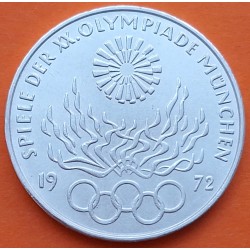 ALEMANIA 10 MARCOS 1972 D LLAMAS OLIMPIADA DE MUNICH KM.135 MONEDA DE PLATA SC- Germany 10 Marks silver
