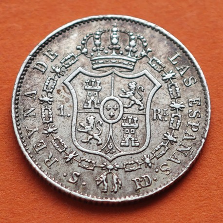 . @MUY RARA@ ESPAÑA Reina ISABEL II 1 REAL 1844 SRD Ceca de SEVILLA KM.518.3 MONEDA DE PLATA Spain silver