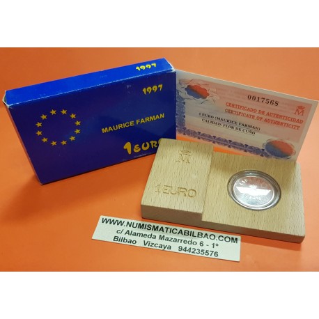 ESPAÑA 1 EURO 1997 EMBLEMA DEL EJERCITO DEL AIRE PLATA PROOF ESTUCHE MONEDA CONMEMORATIVA DE LA FNMT ECU