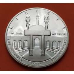 ESTADOS UNIDOS 1 DOLAR 1984 S OLIMPIADA DE LOS ANGELES 84 ESTATUAS KM.210 MONEDA DE PLATA PROOF USA Silver Dollar