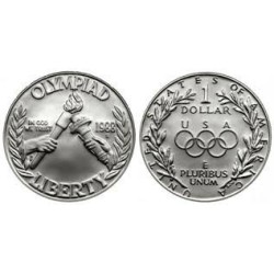 ESTADOS UNIDOS 1 DOLAR 1988 S OLIMPIADA SEUL y ANTORCHAS MONEDA DE PLATA PROOF $1 Dollar OLYMPICS