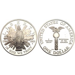 ESTADOS UNIDOS 1 DOLAR 1989 S BICENTENARIO DEL CONGRESO KM.225 MONEDA DE PLATA PROOF @NO ESTUCHE@ USA