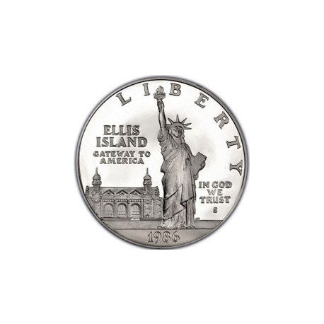ESTADOS UNIDOS 1 DOLAR 1986 S ESTATUA DE LA LIBERTAD EN ELLIS ISLAND KM.214 MONEDA DE PLATA PROOF Imperfecciones