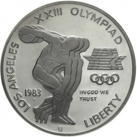 ESTADOS UNIDOS 1 DOLAR 1983 S DISCOBOLO OLIMPIADA LOS ANGELES 1984 KM.209 MONEDA DE PLATA PROOF USA Silver Dollar