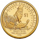ESTADOS UNIDOS 1 DOLAR 2013 P INDIA SACAGAWEA TRATADO DE DELAWARE LOBO TORTUGA UROGALLO MONEDA DE LATON SC USA $1 Dollar NATIVE