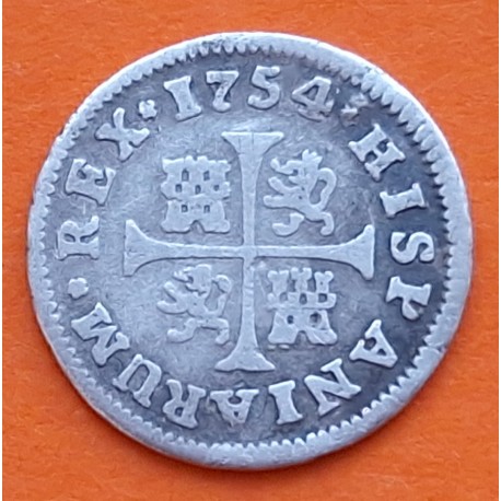@ESCASA@ ESPAÑA 1/2 REAL 1754 JB Ceca de MADRID REY FERNANDO VI KM.370.1 MONEDA DE PLATA Spain silver Medio FERDINANDUS