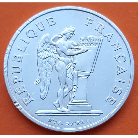 FRANCIA 100 FRANCOS 1989 ANGEL ALADO DERECHOS HUMANOS KM.970 MONEDA DE PLATA MBC + MUESCAS France 100 Francs silver
