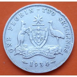 AUSTRALIA 1 FLORIN 1934 REY JORGE V KM.27 MONEDA DE PLATA MBC- 2 Shillings 1934 silver coin