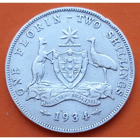 AUSTRALIA 1 FLORIN 1934 REY JORGE V KM.27 MONEDA DE PLATA MBC- 2 Shillings 1934 silver coin