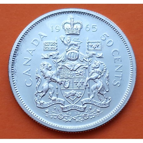CANADA 50 CENTAVOS 1965 REINA ISABEL II KM.56 MONEDA DE PLATA EBC Silver Cents Half Dollar
