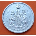 CANADA 50 CENTAVOS 1965 REINA ISABEL II KM.56 MONEDA DE PLATA EBC Silver Cents Half Dollar