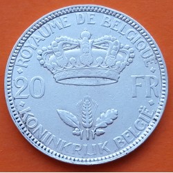 BELGICA 20 FRANCOS 1935 LEOPOLD III, FLORES y CORONA KM.105 MONEDA DE PLATA MBC+ Belgium 20 Francs silver