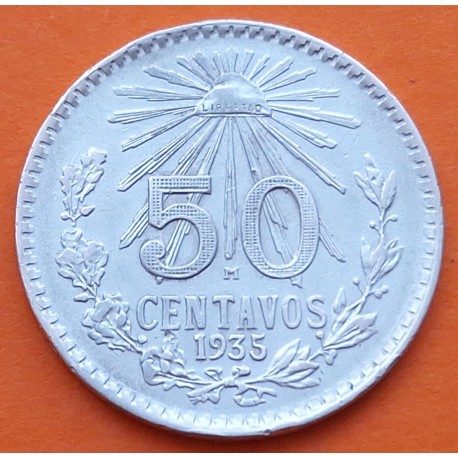 MEXICO 50 CENTAVOS 1935 AGUILA y VALOR KM.447 MONEDA DE PLATA MBC Mejico Mexiko silver coin