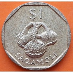 FIJI 1 DOLAR 1995 JARRÓN TRADICIONAL y REINA ISABEL II KM.73 MONEDA DE LATON MBC- @PATINA ROJIZA@ Fidji