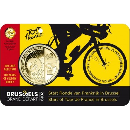 BELGICA 2,50 EUROS 2019 CICLISMO TOUR DE FRANCIA MONEDA DE LATON SC COIN CARD Belgium Tour de France Grand Depart Brussels