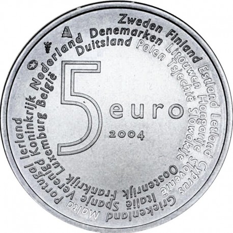 HOLANDA 5 EUROS 2004 AMPLIACION DE EUROPA KM.252 MONEDA DE PLATA SC Netherlands