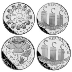 2 monedas @1,19 ONZAS@ SAN MARINO 5 EUROS 2002 + 10 EUROS 2002 BIENVENIDA AL EURO PLATA NO ESTUCHE