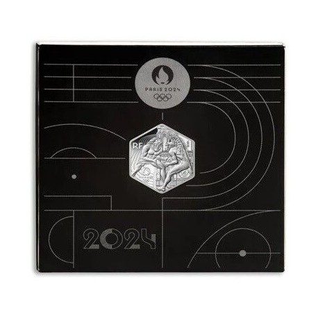 FRANCIA 10 EUROS 2024 JUEGOS OLIMPICOS DE PARIS 2024 @HEXAGONAL@ 4ª MONEDA DE PLATA SC Estuche
