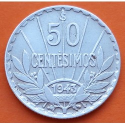 URUGUAY 50 CENTESIMOS 1943 Santiago ARTIGAS y VALOR KM.31 MONEDA DE PLATA MBC- WWII