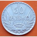 URUGUAY 50 CENTESIMOS 1943 Santiago ARTIGAS y VALOR KM.31 MONEDA DE PLATA MBC- WWII