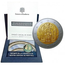 . 1 moneda @Tirada 3.750 - PROOF@ ANDORRA 2 EUROS 2021 VIRGEN DE MERITXELL 100 AÑOS DE SU CORONACION