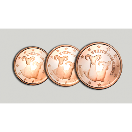CHIPRE 1+2+5 CENTIMOS 2024 CABRA MONTESA 3 MONEDAS DE COBRE SC Cyprus Zypern Euros Euro Cents