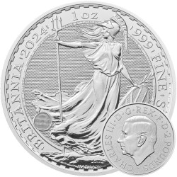. 1 aaacoin INGLATERRA 2 LIBRAS 2024 BRITANNIA REY CARLOS III MONEDA DE PLATA PURA SC Oz ONZA cápsula