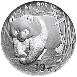 CHINA 10 YUAN 2001 OSO PANDA y PAGODA MONEDA DE PLATA @RARA@ Cápsula SILVER 1 ONZA Oz Ounce