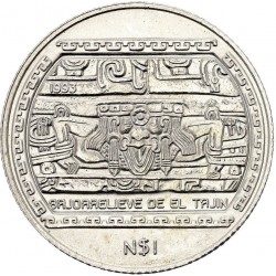 MEXICO 1 PESO 1993 BAJORRELIEVE DE EL TAJIN KM.567 MONEDA DE PLATA SC 1/4 ONZA OZ Silver coin Nuevo
