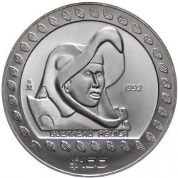 MEXICO 100 PESOS 1992 GUERRERO AGUILA KM.554 MONEDA DE PLATA SC 1 ONZA OZ silver coin 5 Pesos