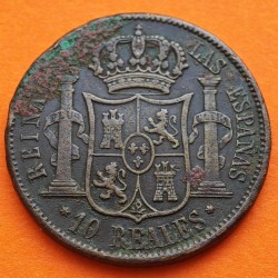 . ¿¿FALSA DE ÉPOCA - PRUEBA EN COBRE?? ESPAÑA Reina ISABEL II 10 REALES 1853 Ceca de MADRID KM.595.2 MONEDA RARA Spain