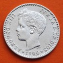 ESPAÑA Rey ALFONSO XIII 50 CENTIMOS 1900 * 0/0 SMV REY y ESCUDO KM.705 MONEDA DE PLATA EBC- Spain silver R/2